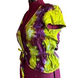 Womens Top Size 1X Purple Green Tie Dye Handcrafted Festival Ready Hippie Chic